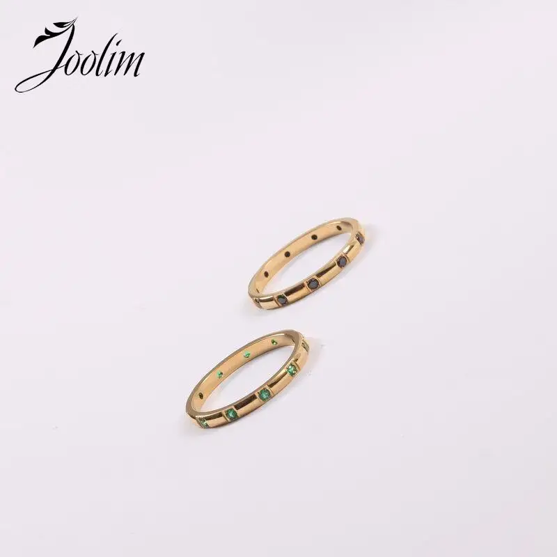 

Joolim Jewelry Wholesale High End PVD No Fade Fine Luxury Black&Green Zirconia Pave Stainless Steel Ring for Women