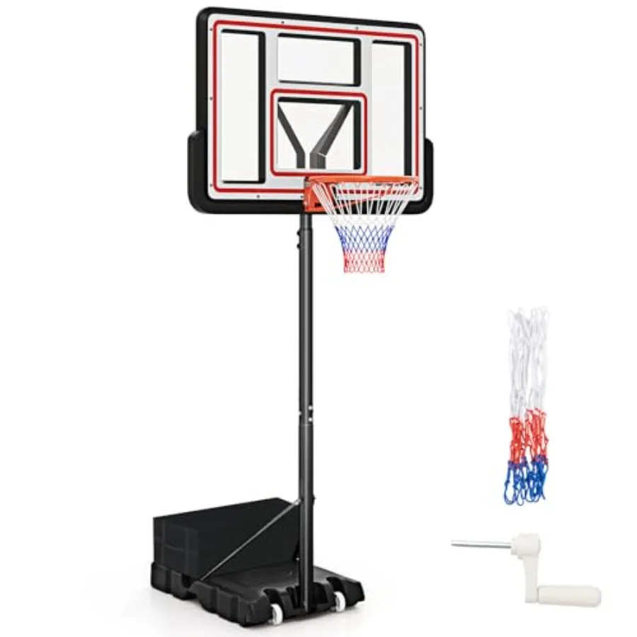 Outdoor Basketball Hoop with 7.410FT Height Adjustable System 44 Inch Shatterproof PC Backboard HeavyDuty Wheels Durable Stand