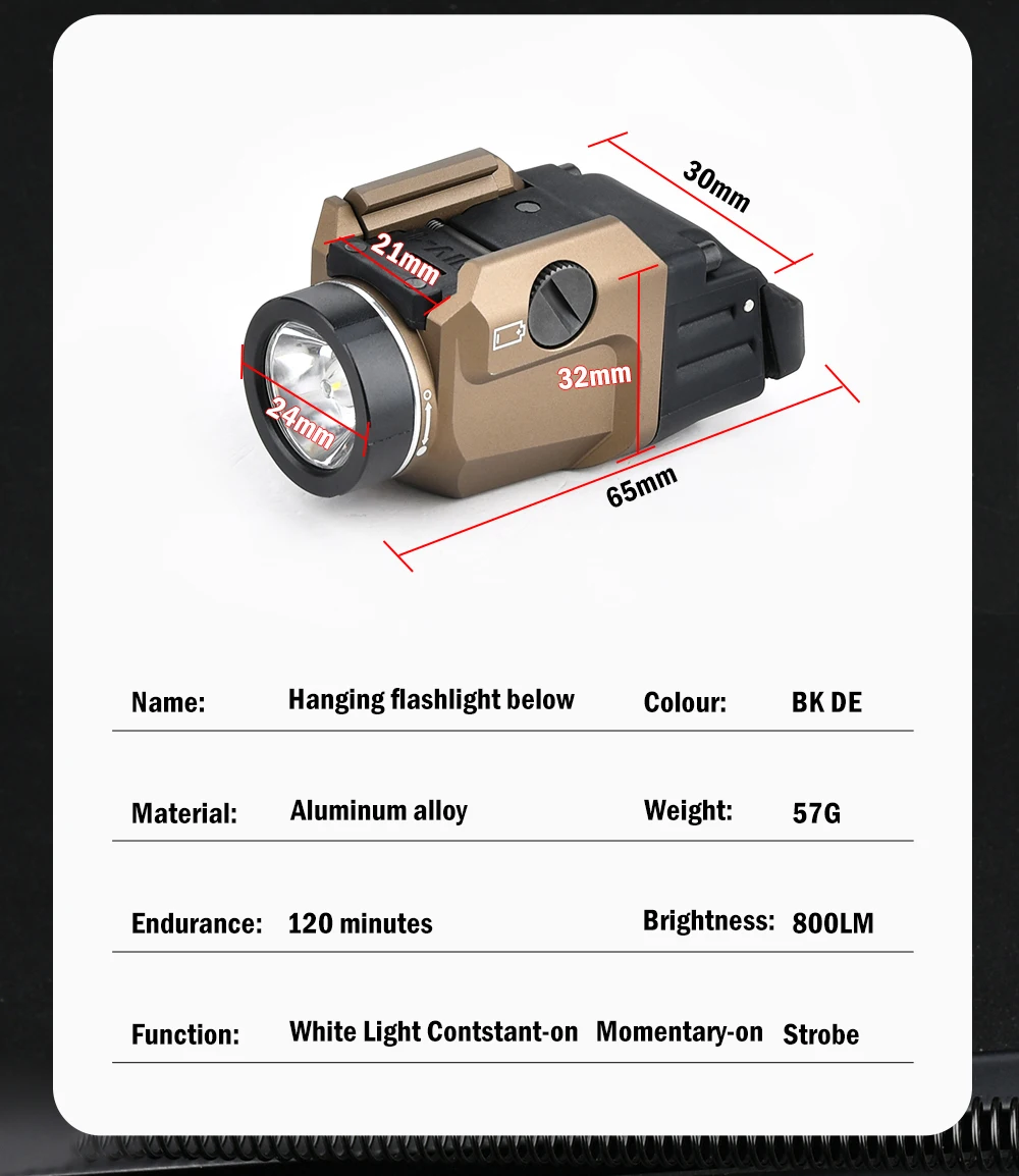 Streaml TL-7 X Tactical Metal Hanging Flashlight 800 Lumens High Power LED Light with Strobe Dual Function Switch for Airsoft view 4