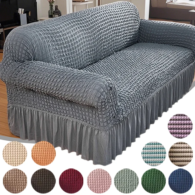 

1 Piece Stretch Sofa Slipcover Non-slip Sofa Cover with Skirt Solid Color Couch Cover for Bedroom Office Living Room Home Decor