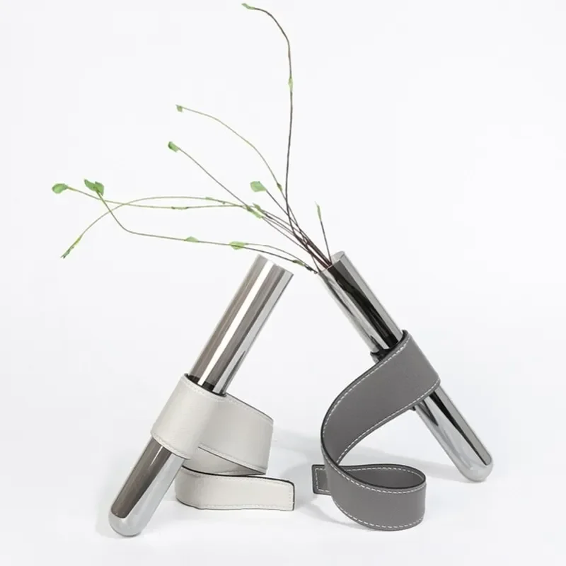 Light luxury leather glass test tube vase creative model room hotel sales office art flower arrangement table top ornament