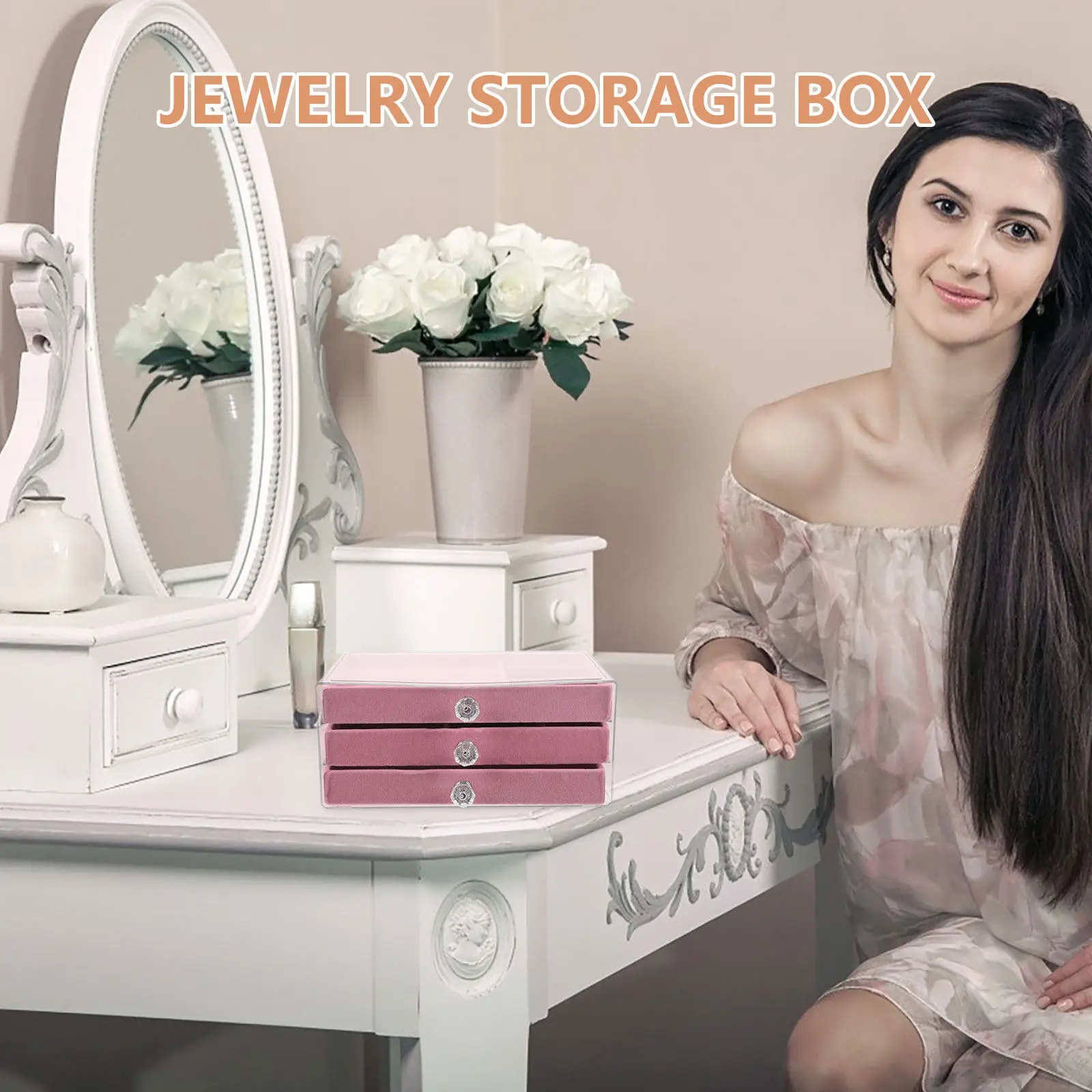 

3-Layer Jewelry Storage Box Pink Soft Drawer Organizer Earring Ring Necklace Case Travel Compact Jewelry Display