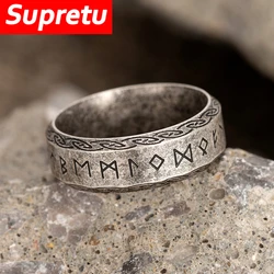 Antique Silver-Plated Vikings Runes Odin Rings Stainless Steel Nordic Slavic Amulet Men Women Vintage Ring Scandinavian Jewelry