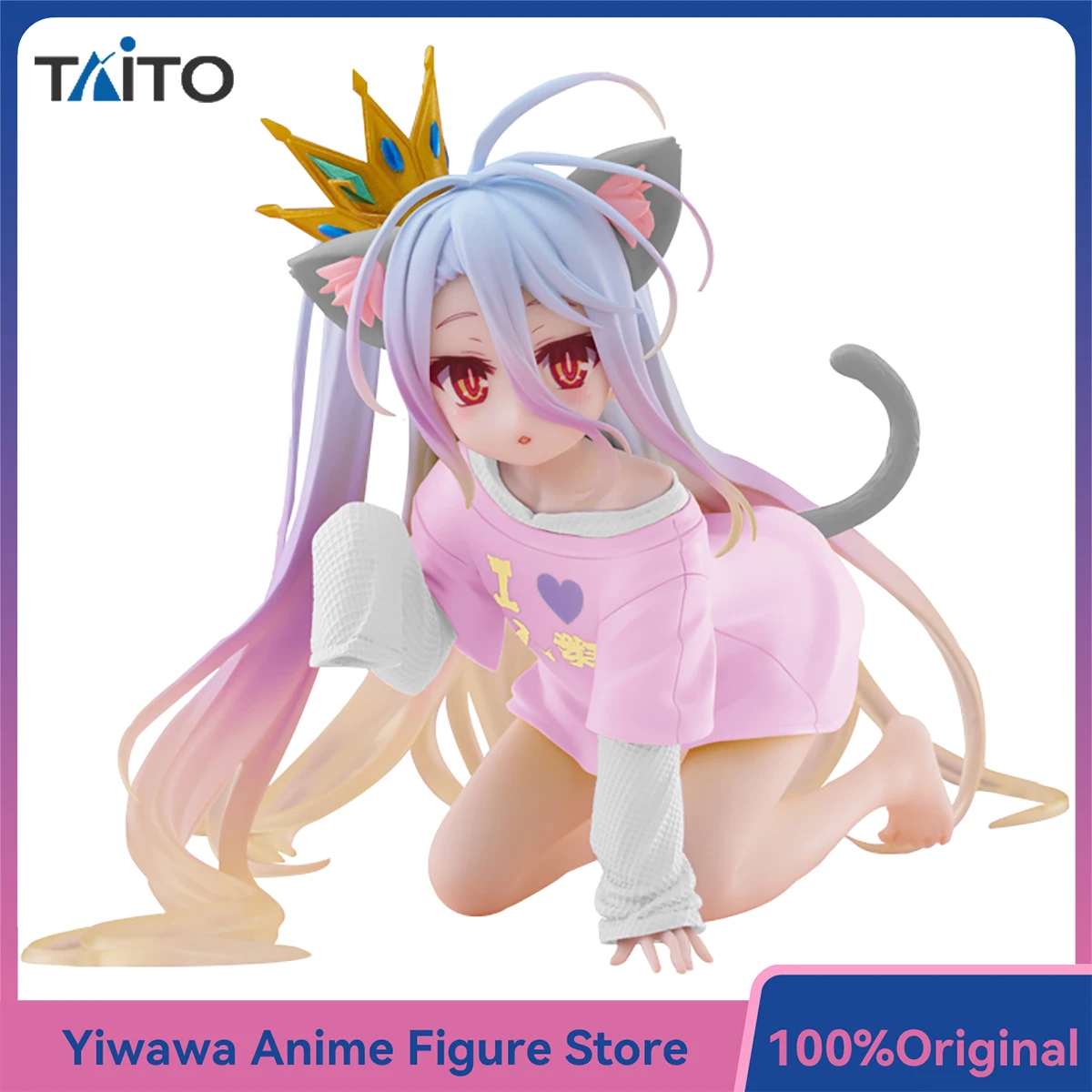 TAITO Desktop Cute No Game No Life Shiro Nekomimi T-shirt ver. Vernieuwing Collectible Anime Figuur Model Toy Bishoujo Ornamenten