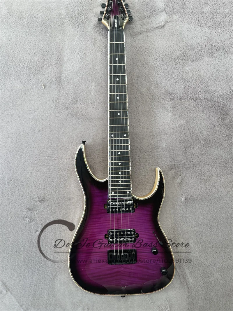 

7 Strings Purple Electric Guitar Maple Neck Basswood Body Maple Neck Roseowood Fingerboard Mother Sell Binding Black Tuners