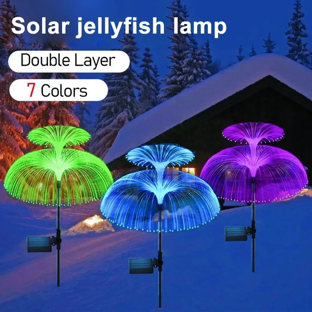 Solar Light 7 Gradient ColorsDouble Jellyfish  Solar Garden Light LED Fiber Optic Lamp Outdoor Waterproof Decoration Ground Lamp