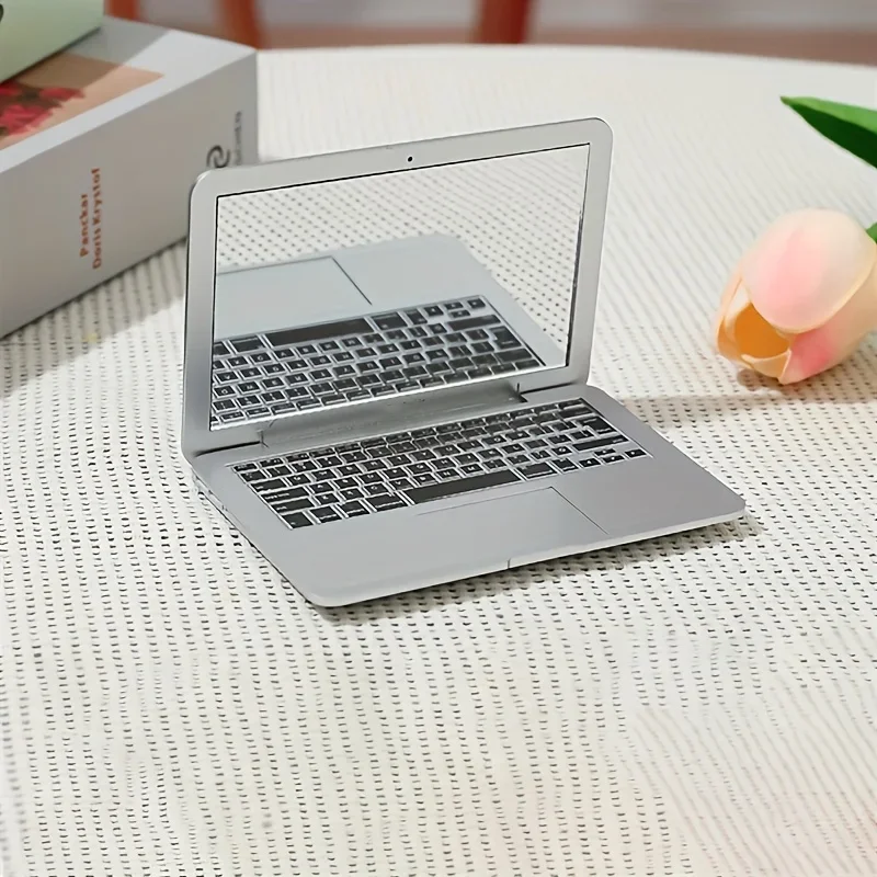 ポケットラップトップミニ化粧鏡ガラス拡大鏡ポケットミラークリエイティブハンドヘルド折りたたみミラー女の子レディース