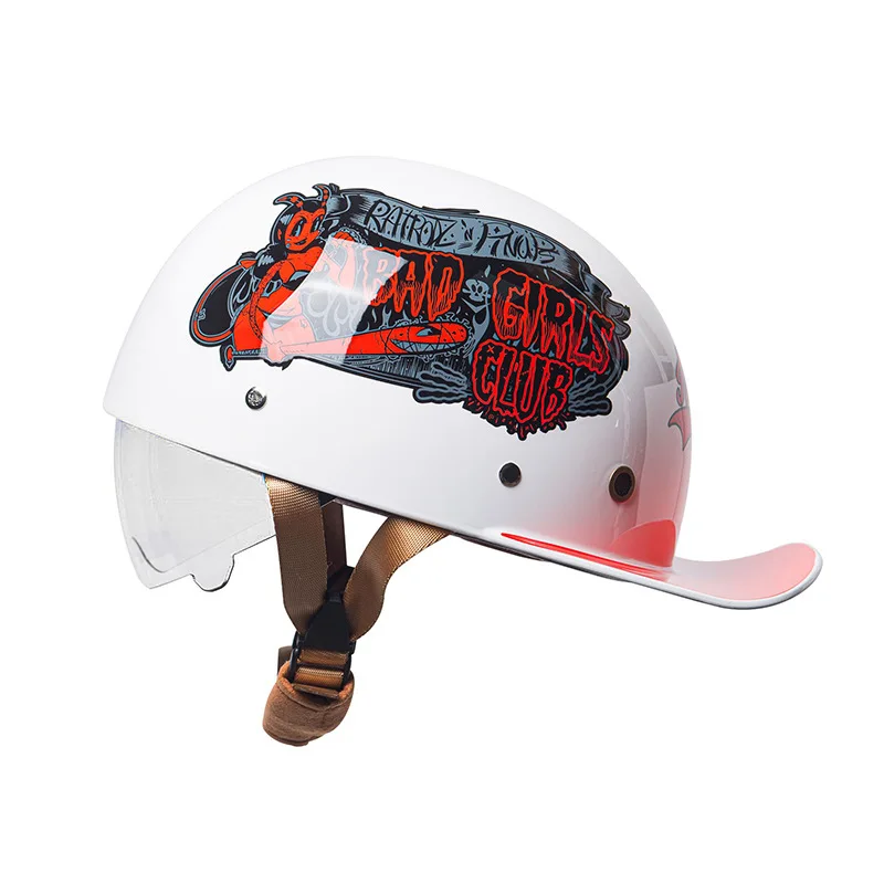 Premium Vintage Half Helmet with Retractable Clear Lens for Motorcycle Scooter & Electric Bike Riding
