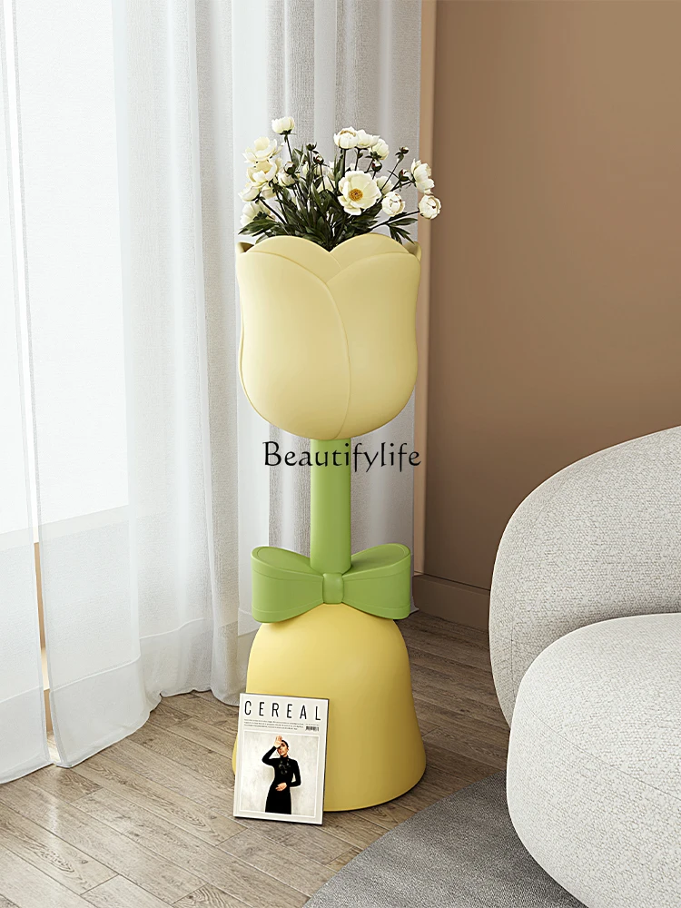 Tulip Cream Style Storage Floor Vase Flower Arrangement Home Decoration Bedroom Decorative Flower Pot