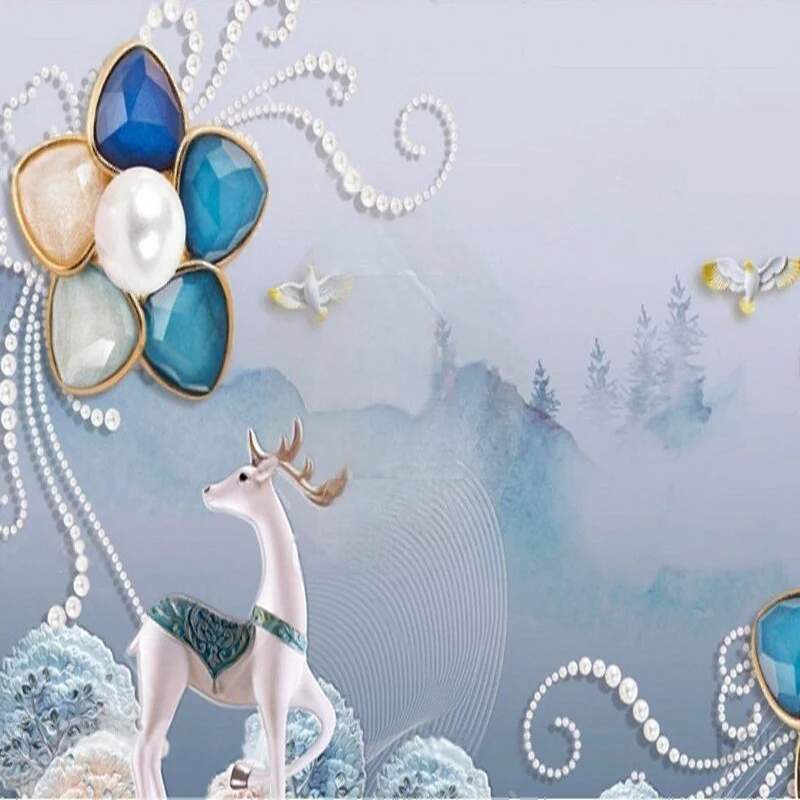 جدارية مخصصة ثلاثية الأبعاد زهرة CAI لو مجوهرات تلفزيون فاخر غرفة نوم المنزل حائط الخلفية #4