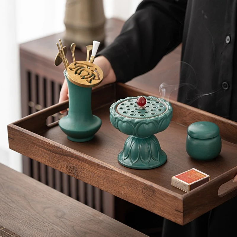 Peacock Green Incense Tool Set Starter Kit for Incense Stamping with Ash Press Powder Scoop Spatula Seal Tools