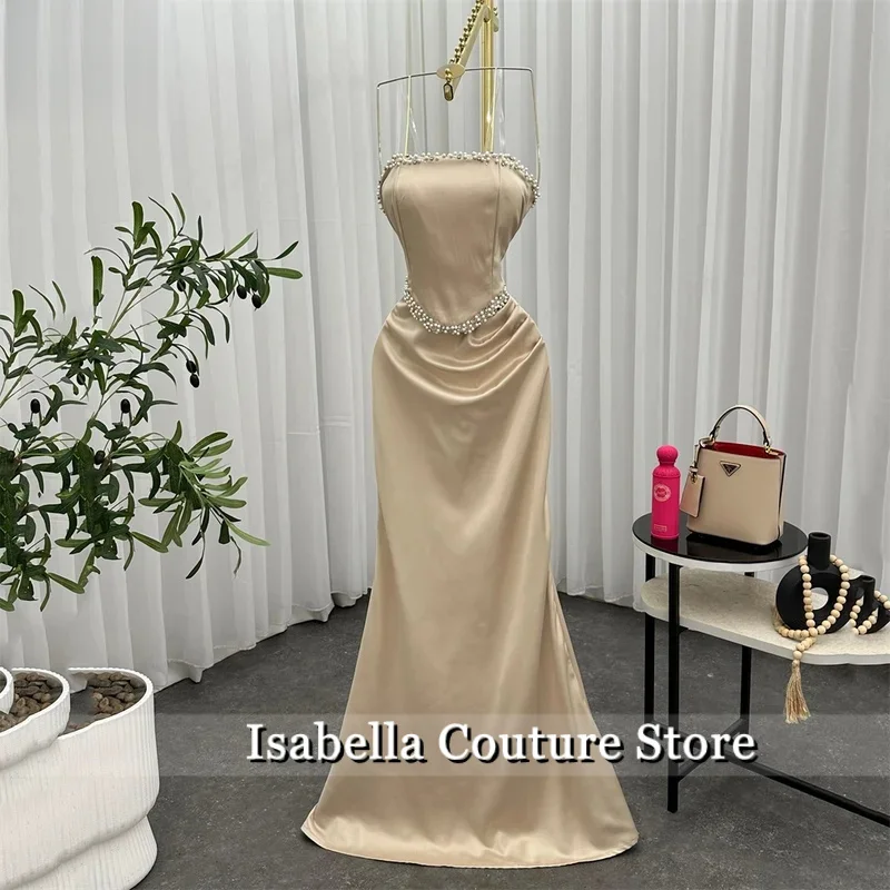 

Isabella Champagne Evening Dress Sleeveless Mermaid Formal Gown With Pearl Embellishments Night Dresses Robe De Bal Customized