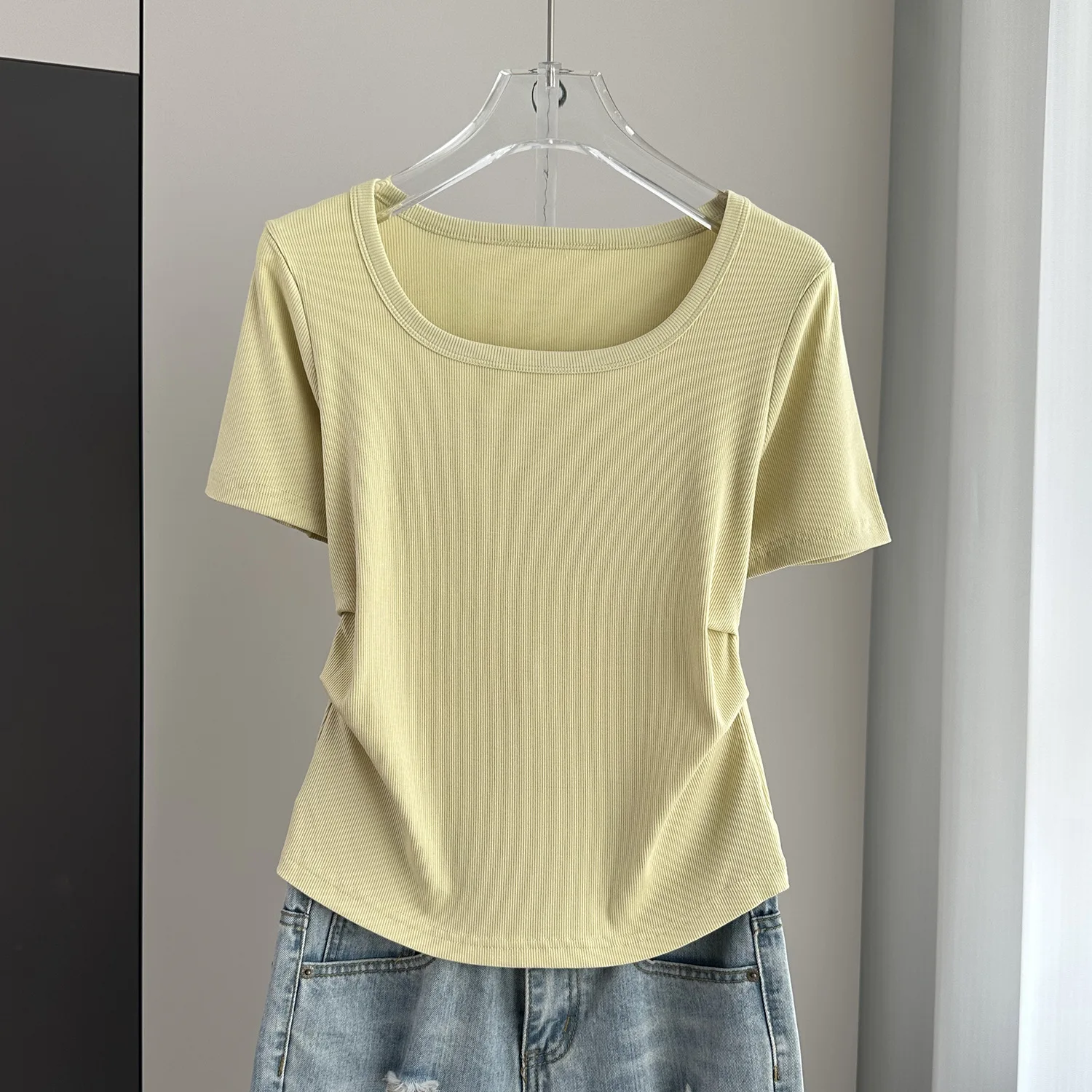 

Summer Square Neck Short Sleeve T-Shirt Women's Loose Bottom Shirt Top