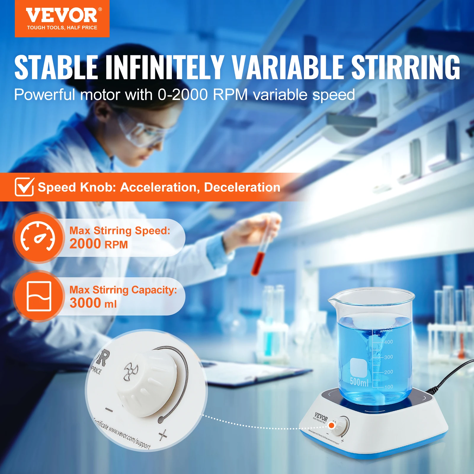 VEVOR Magnetic Stirrer Hot Plate 0-2000 RPM Hot Plate with Magnetic Stirrer 3000 ML Hot Plate Stirrer Stir Bars Included