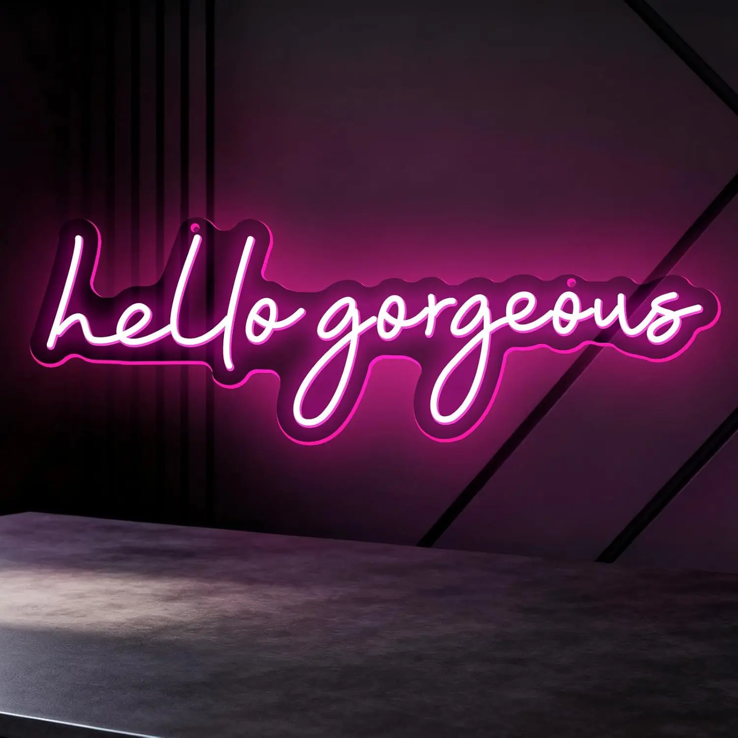 Hello Gorgeous Neon Sign Pink Dimmable USB LED Neon Light for Bacelorette Party Beauty Studio Bedroom Girls Room Bar Wall Decor