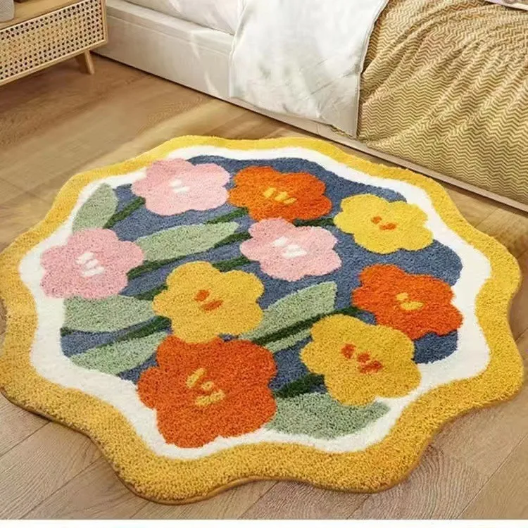 

Nordic Living Shaggy Plush Rug Bedroom Non-Slip Eco-Friendly Carpet Modern Lightweight Room Geometric Soft Anti-Slip Washable