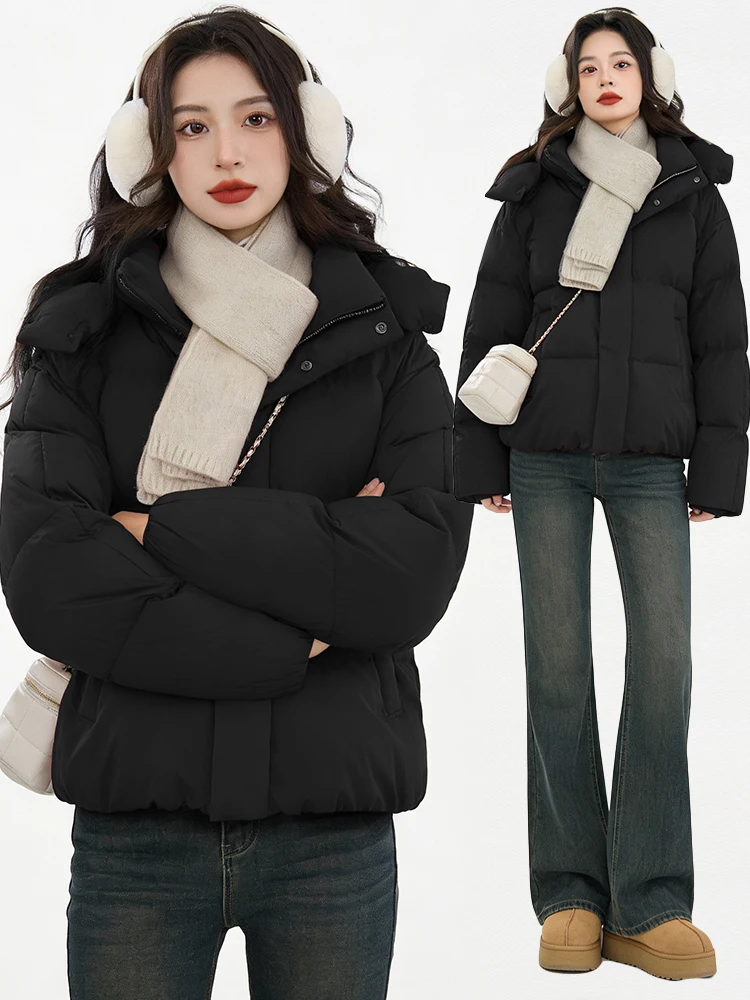 

Thi down Jaet женское теплое зимнее пальто свободного покроя в Корейском стиле с капюшоном и застежкой-молнией из поливолокна