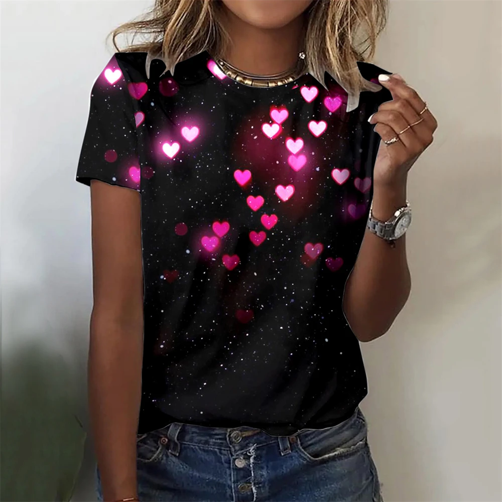 

Love Heart 3D Print T-Shirts For Women's O-Neck T Shirt Short Sleeve Harajuku Tops Female Y2K Oversized Tee Shirt Women Clothing