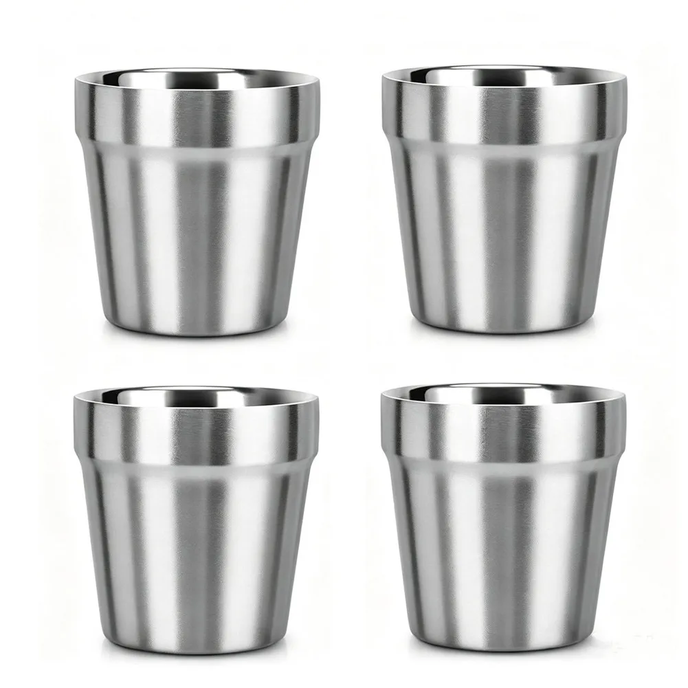 175ml Double Walled Stainless Steel Mugs 4pcs Shatterproof Stackable Cups For Camping Hiking Picnic Home Drinkware