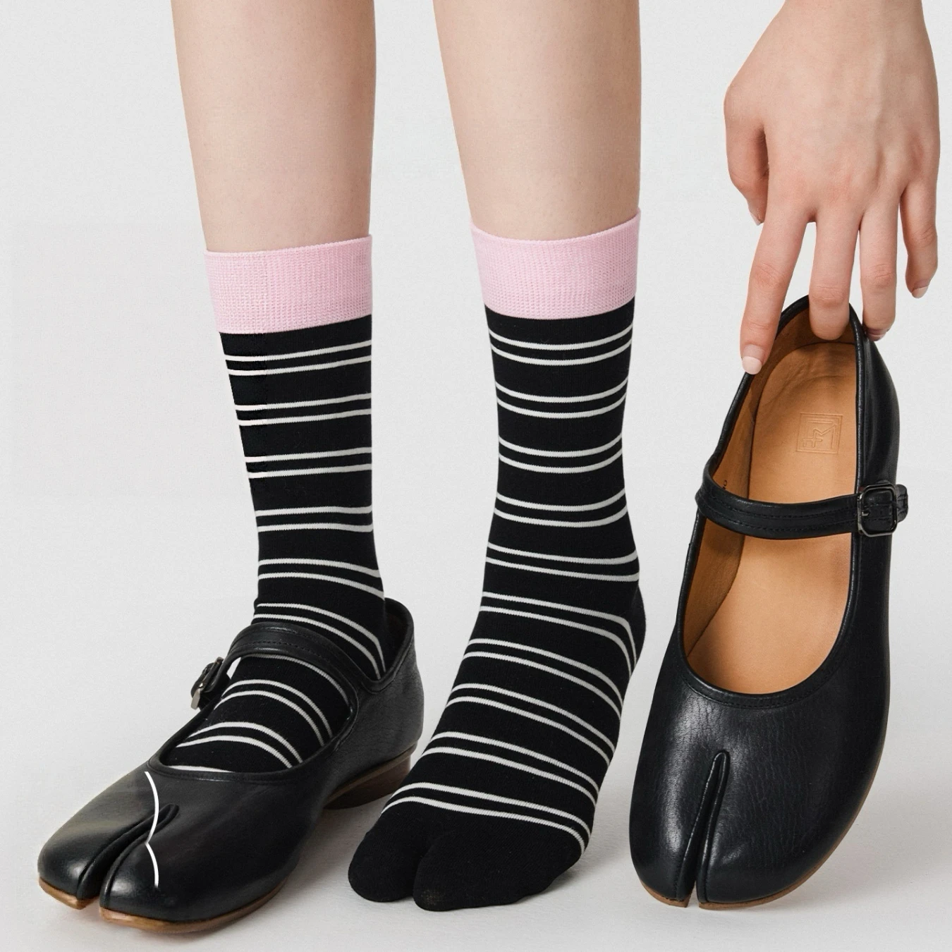 Immagine 4: 6 pezzi, calzini da donna alla moda a righe con punta divisa, punta senza cuciture e design a blocchi di colore, ideali per la primavera e l'autunno