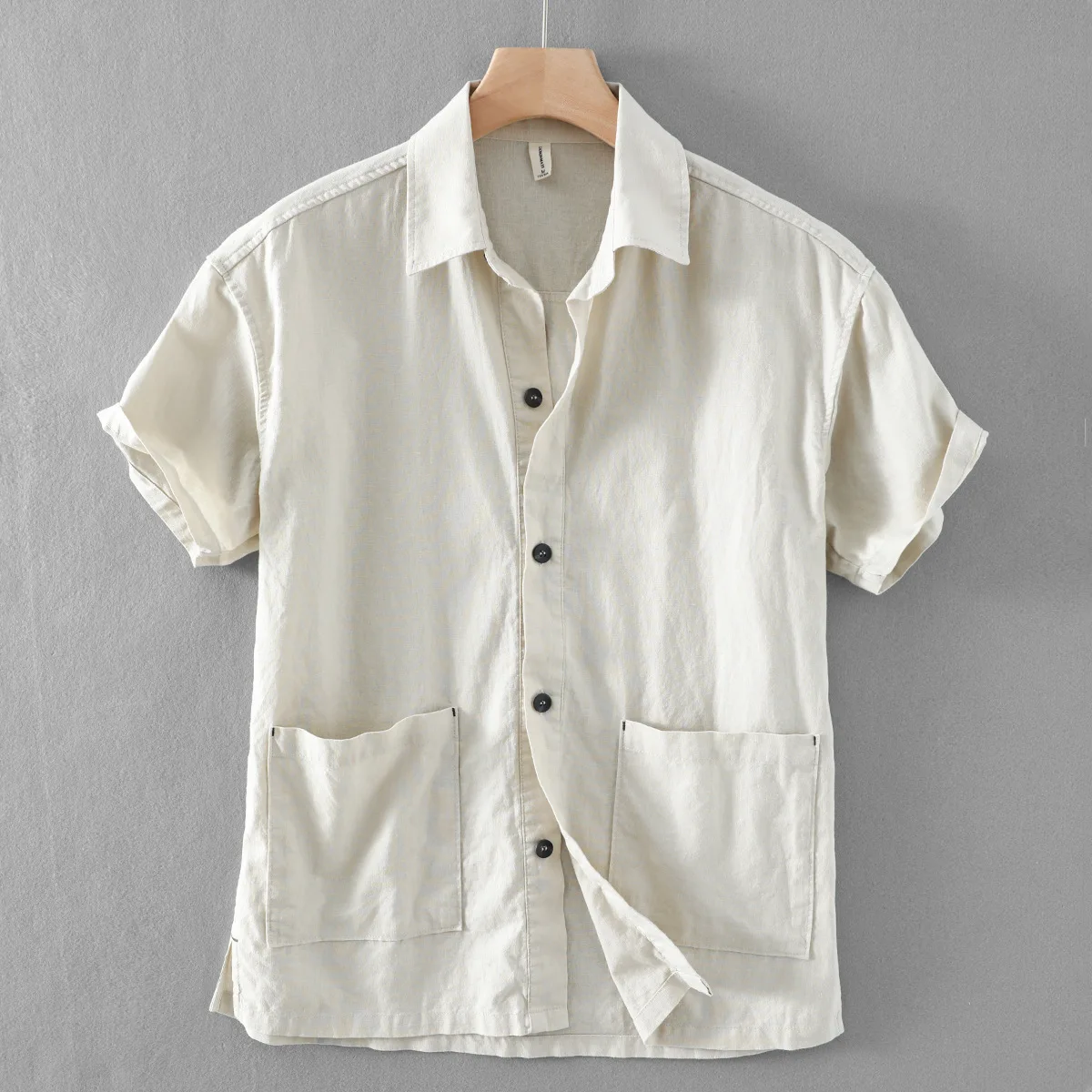 Summer New Men's Shirt Solid Color Washed Loose Casual Cotton Linen Short Sleeve Shirt Holiday Vacation Styles