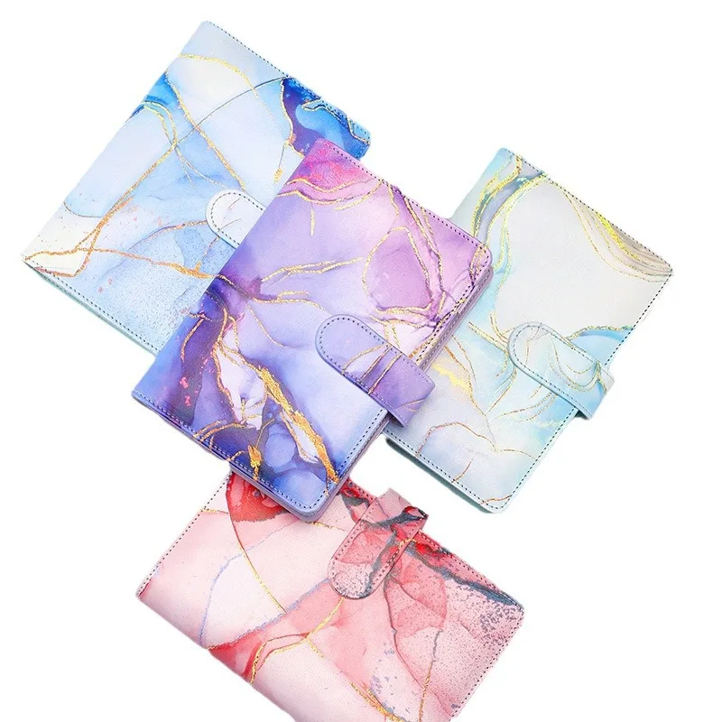 Macaroon สีหินอ่อนสี A6 \ PU หนัง DIY Binder Notebook Diary Agenda Planner กระดาษโรงเรียนเครื่องเขียน