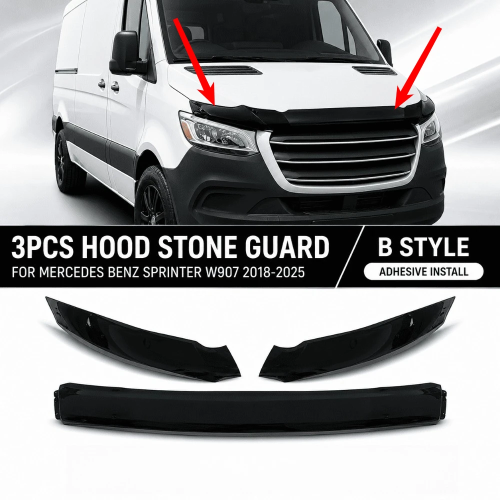 3PCS Hood Stone Guard For Mercedes Benz Sprinter W907 2018-2025 B Style Adhesive Install Front Bonnet Protector Auto Accessories