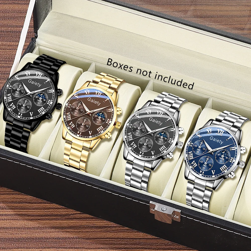 

2/3/4/5PC Men's Watch Casual Business Premium Feeling Glass Quartz Watch Three Eyes Calendar Automatic Movement Watch Wristwatch