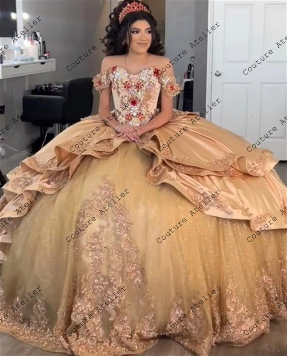 

Court Princess Pink Lace Applique Off The Shoulder Quinceanera Dresses Ball Gown 2025 Sweet 16 Dress Wedding Gown Customized