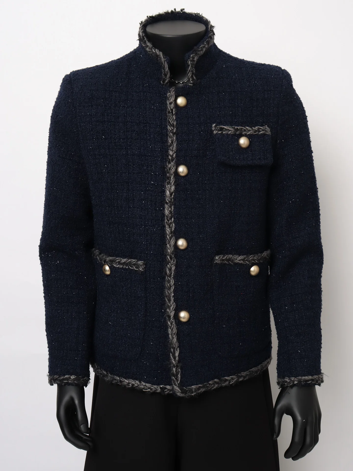 

Starlit iny Tead Knitted Jaet Men's Design Sensation Pad oulder Stand Collar Loose Trendy Polyester Fiber Warmth