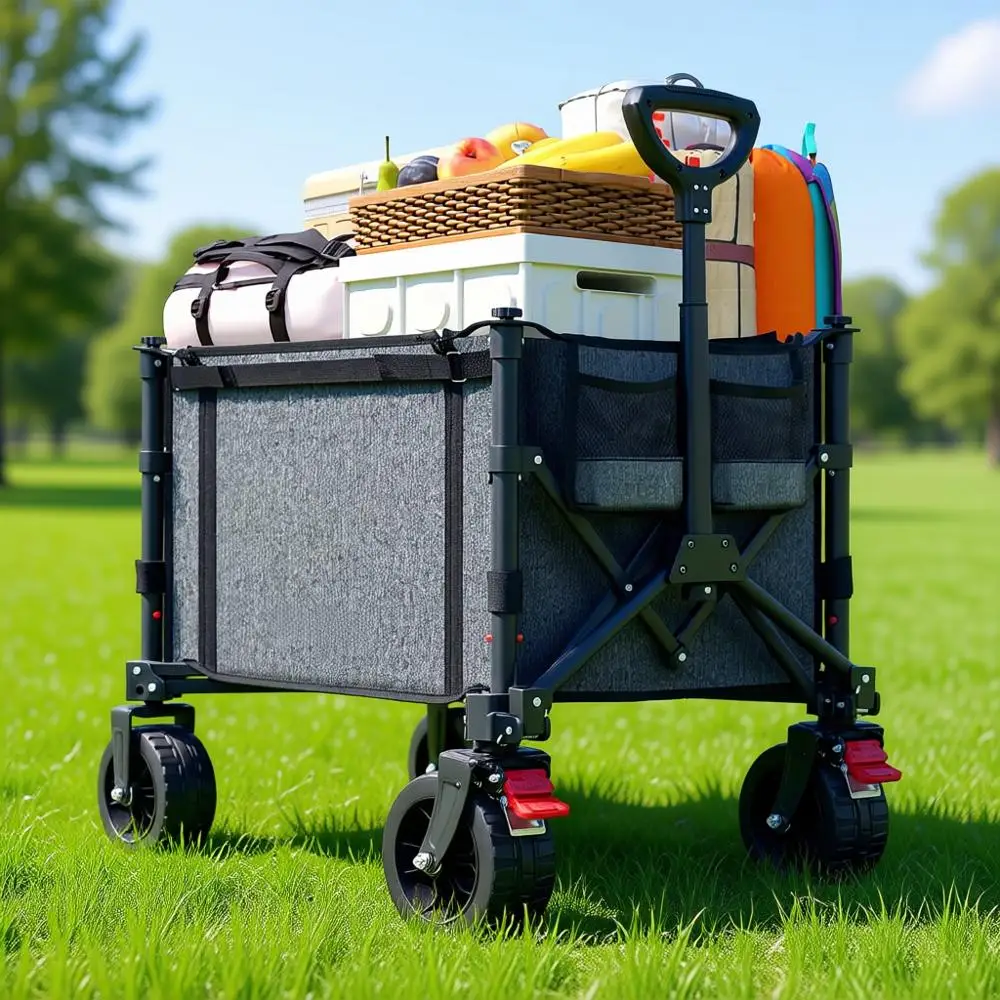 

Collapsible Wagon with Big Wheels, Brakes, 250lbs Capacity Utility Lightweight Garden Wagon, Portable Grocery Cart or Camping Sh