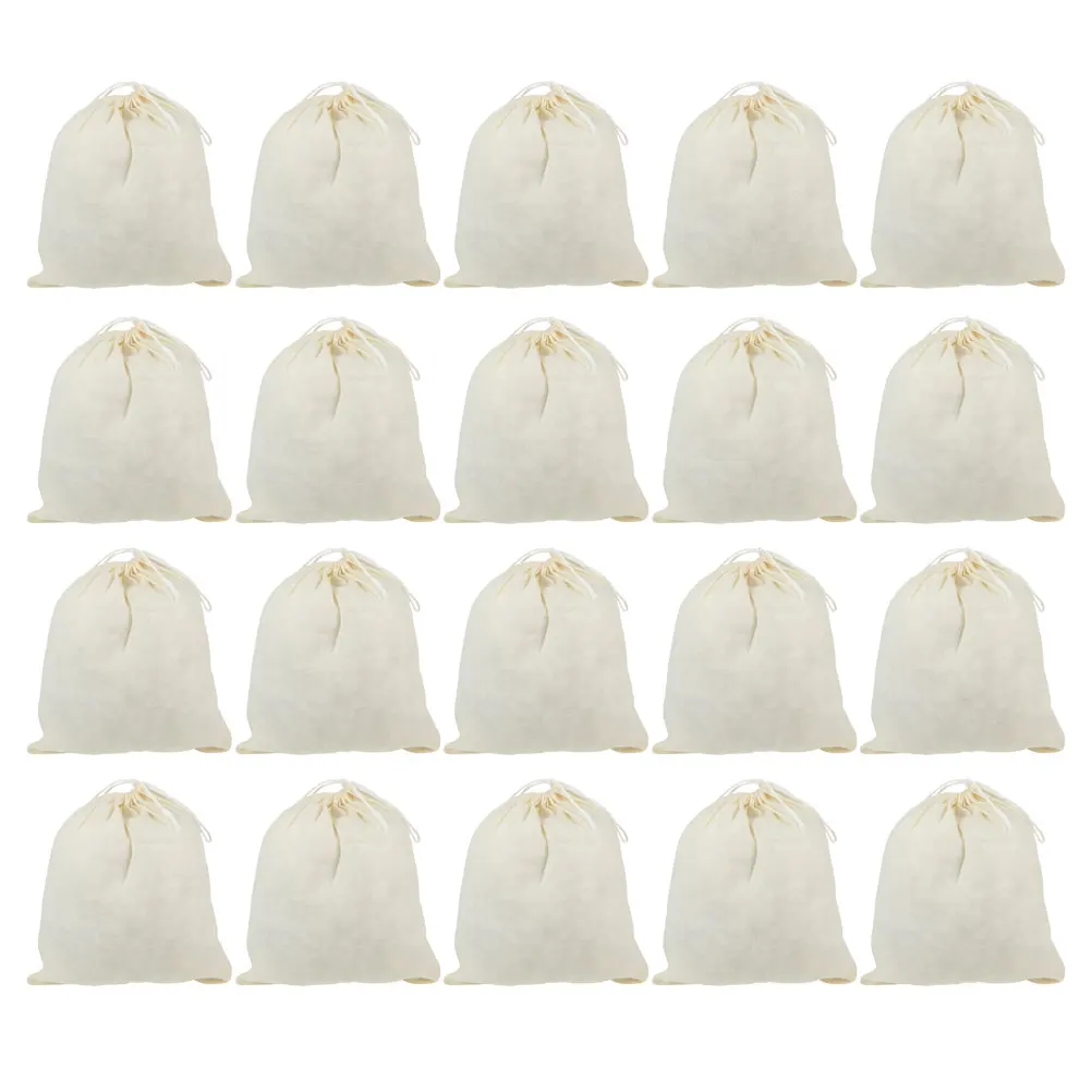 

20pcs Tea Filter Bags Cotton Cloth Drawstring Reusable Empty Loose Leaf Dustproof Soup Spice Medicine Bag 15x20cm