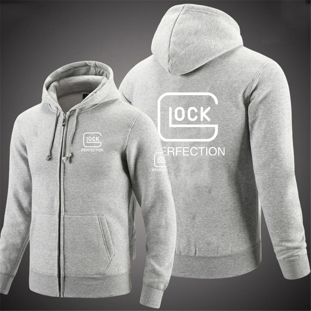 Glock Perfection Shooting Hooded Long Sleeve Men Jacket Drawstring Zipper Closure Solid Color Casual Sweatshirt Clothing 2025