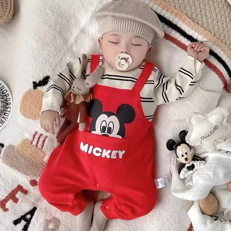 Spring Autumn Baby Boy Romper Cartoon Mickey Mouse Winnie Pooh Print Long Sleeve Newborn Jumpsuit Girl Cotton Kid Outfit Clothes