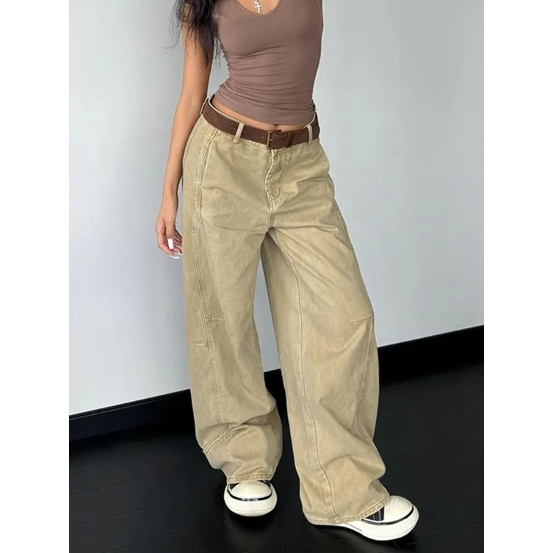 Deeptown Y2k Vintage Woman's Jeans Harajuku Scimitar Wide Leg Japanese 2000s Style Denim Pants Baggy Straight Trousers Casual