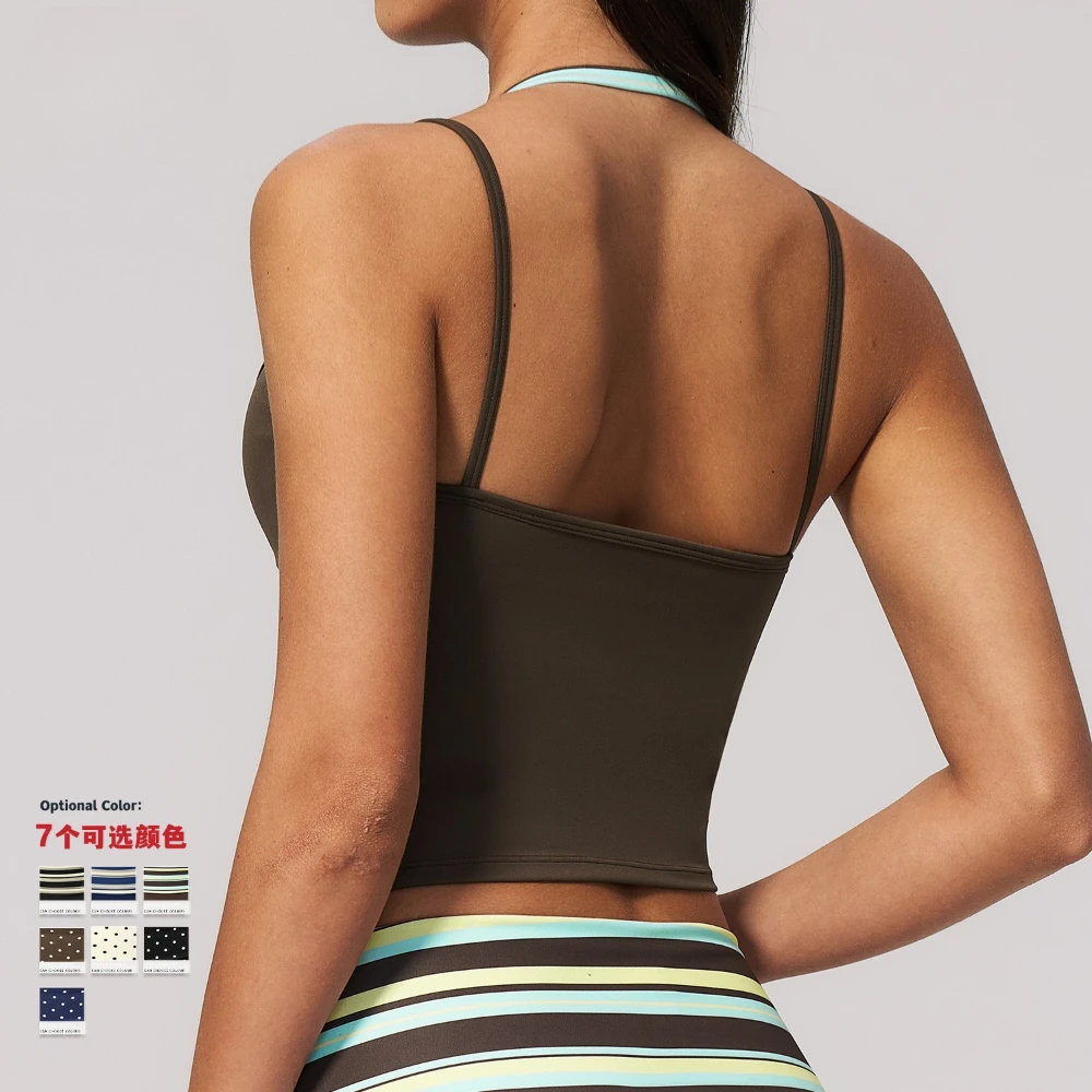 Polka Dot Yoga Tank Top Shockproof Striped Fitness Bra Gym Workout Vest Breathable Sport Top Halter Beautiful Back Sport Vest
