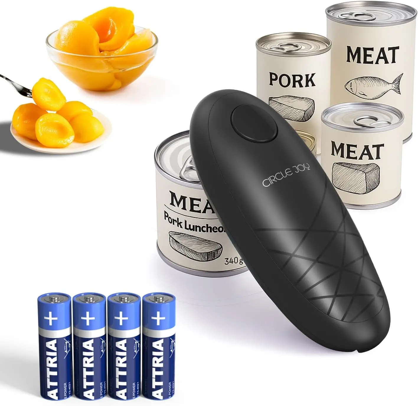 

Electric Can Opener, One-Touch Automatic, Smooth Edges, Battery-Operated, Handheld for Kitchen & Seniors, Black