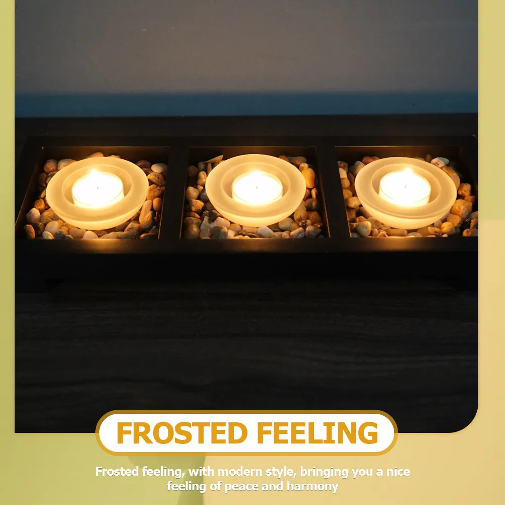 

1Set Glass Holder with Tray Set Tealight Cup Butter Lamp Holder Frost Finish Decorative Stand for Restaurant Bar