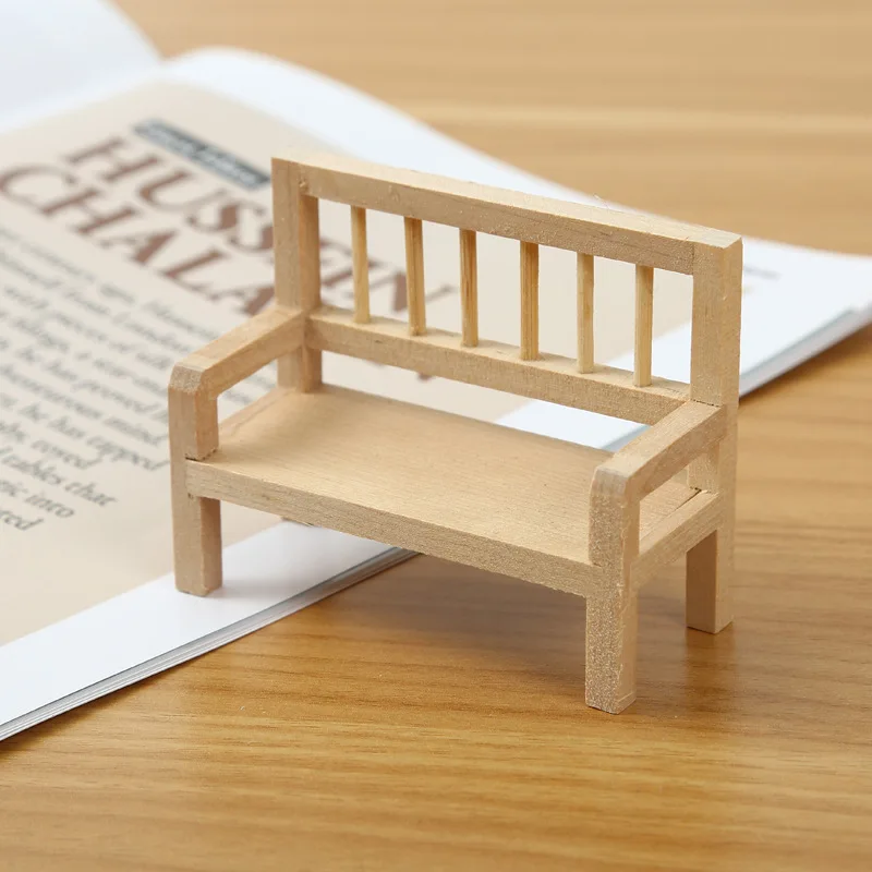 

Dollhouse Mini Bench with Wooden Backrest Stool Park Scene Furniture Display Model Miniature Scene Accessory Home Desktop Decor