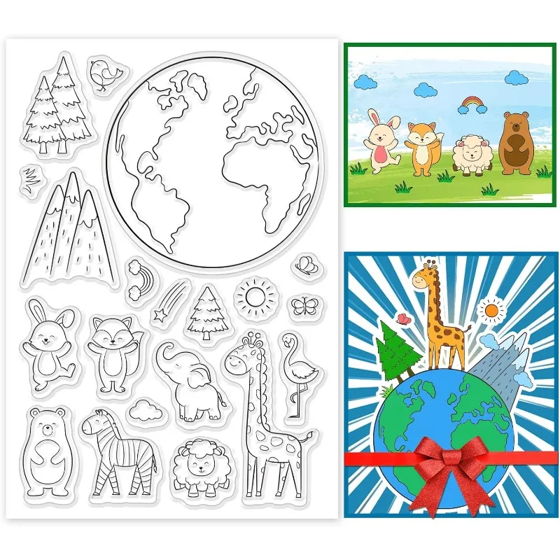 1PC dekorative klare Stempel Erde Tier Kunststoff Stempel Erde Tag Silikon Stempel Film Rahmen transparente Siegel Stempel