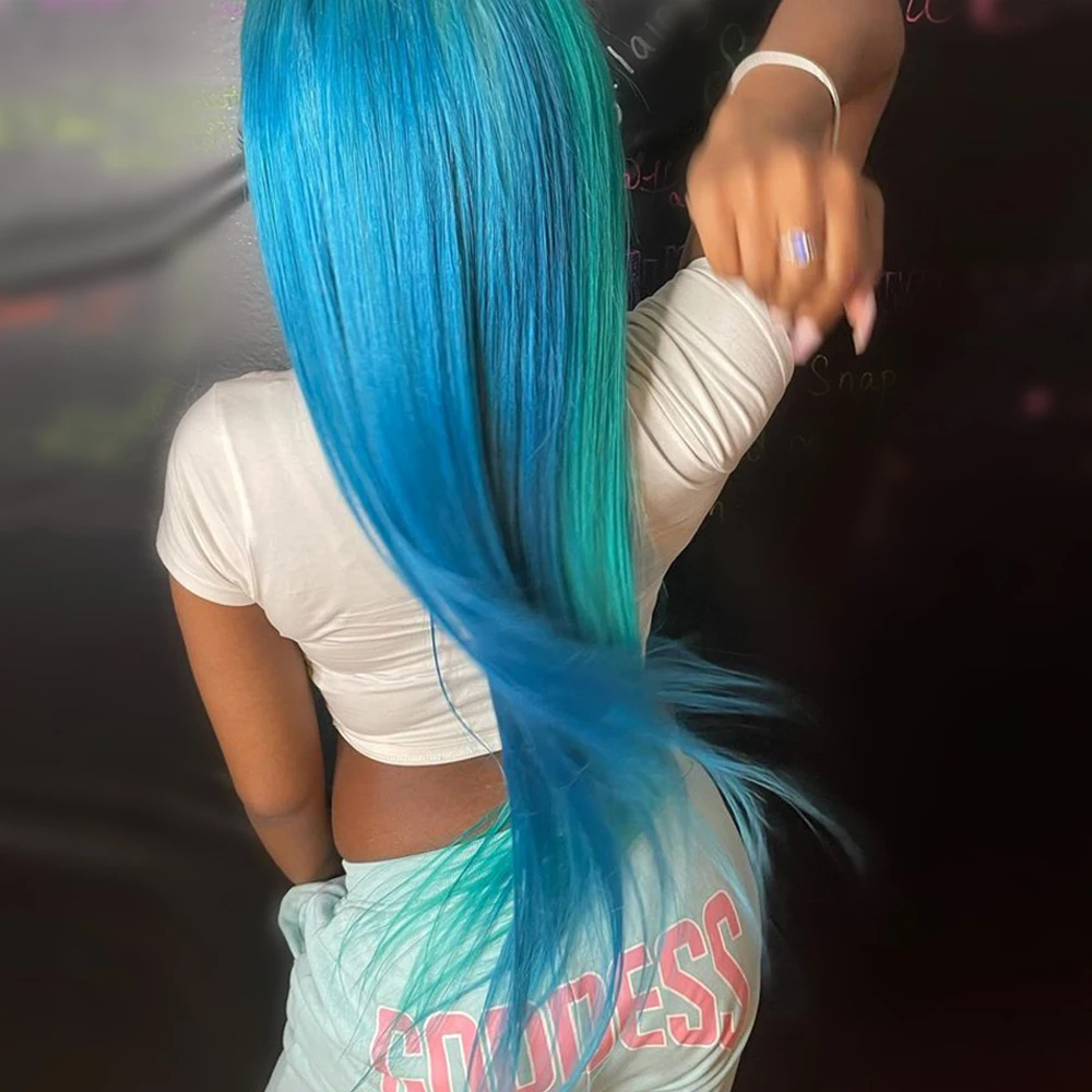 الضوء الأزرق مستقيم 13x6 الدانتيل الشفاف الجبهة خصلات الشعر المستعار الإنسان قبل قطعها البرازيلي الأزرق الداكن 13x4 الدانتيل الباروكات الأمامية للنساء