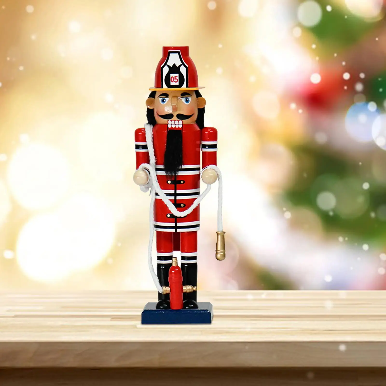 Christmas Figurine Firefighter Nutcracker Statue Decorative for Bookshelf Living