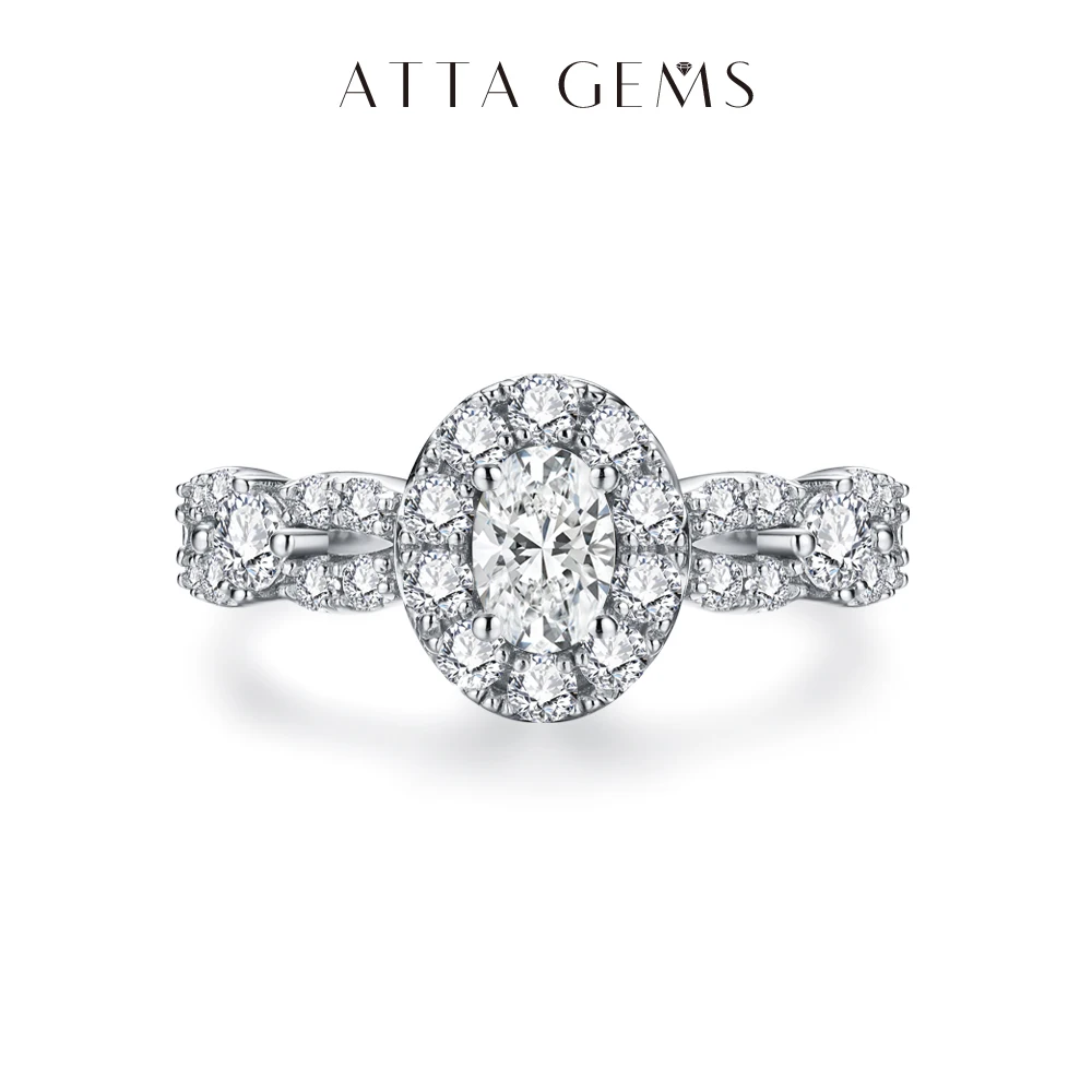 ATTAGEMS Oval Cut 1.5ct Moissanite Rings for Women A Half Diamond Band S925 Sterling Silver Engagement Party Gift Passed Tester