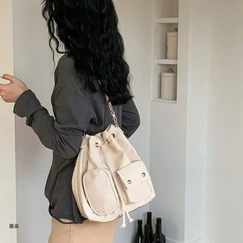 D0UD Large Capacity Nylon Crossbody Bag for Women Shoulder Bag Top Handle Bucket Bags