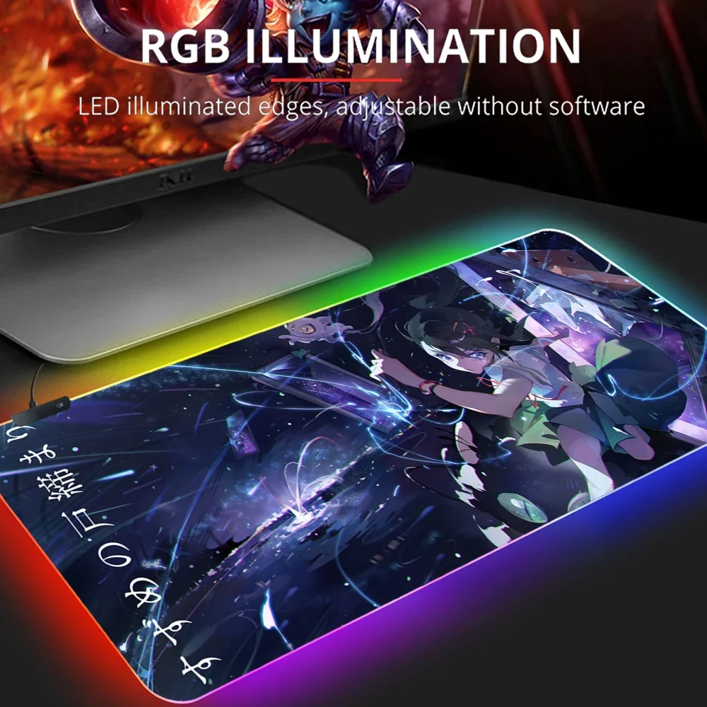 Anime Suzume no Tojimari RGB Pc Gamer Keyboard Mouse Pad Mousepad LED Glowing Mouse Mats Rubber Gaming Computer Mausepad