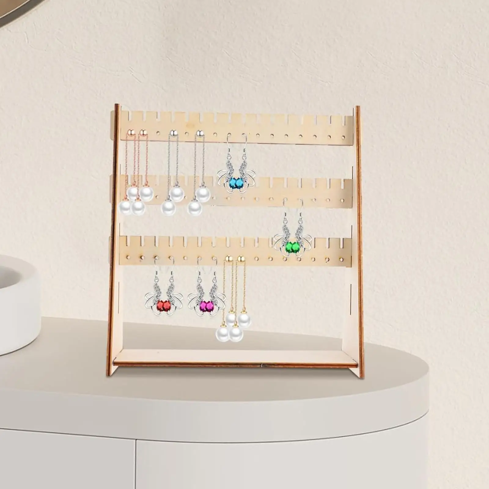Wooden Earring Holder and Ear Studs Organizer Multi Tiers Jewelry Stand for Home and Store Display