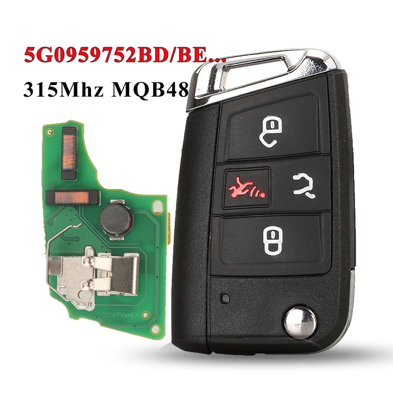 รีโมทกุญแจรถสำหรับ Volkswagen VW Golf GTI 2015-2019 315MHz MQB48 MEGAMOS ID88 AES 5G0959752BD /5G0959752BE NBGFS12A01 HU66/HU16t