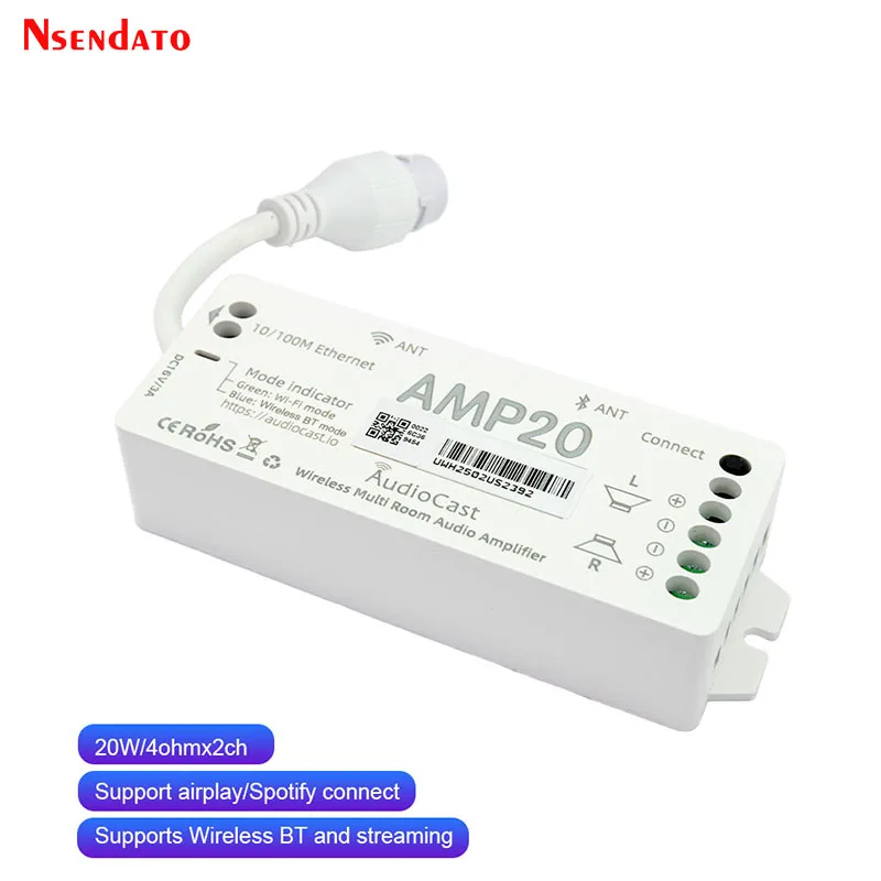 Audiocast AMP20 موسيقى صوتية لاسلكية متعددة الغرف تدفق الصب مكبر صوت يدعم Airplay سبوتيفي لموسيقى يوتيوب أبل