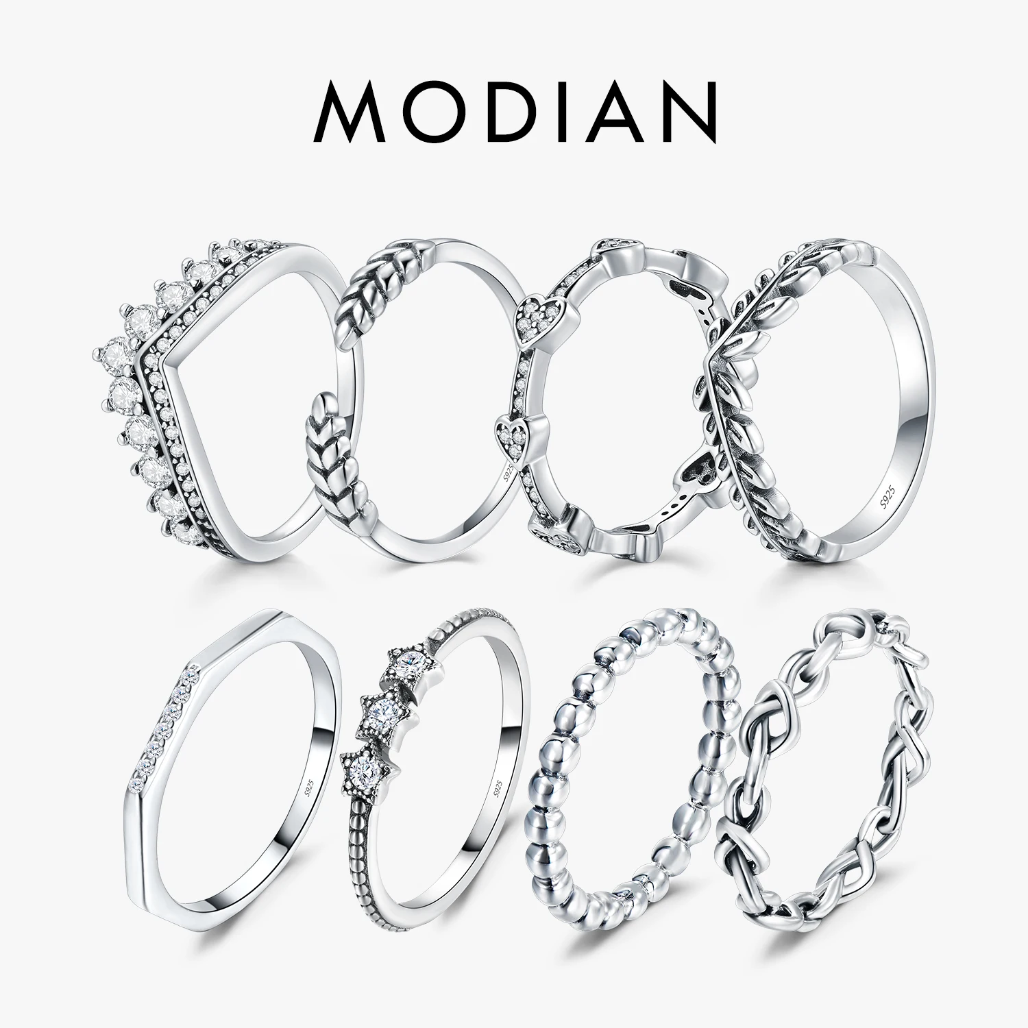 Modian Silver Gold Rose Shining Rings for Women Fashion 100% 925 Sterling Silver Stackable Finger Ring Wedding Statement Jewelry