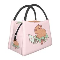 Cute Chilling Capybara With Laptop And Snacks  Lunch Bag Portable Lunch Box Travel Cooler Bag Fun Waterproof Thermal Lunch Bags